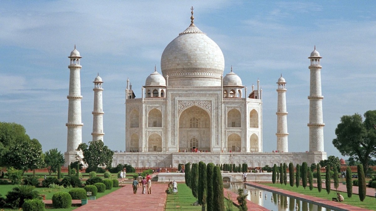 The Taj Mahal and its gardens in Agra, India